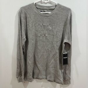 Aero NYC embroidered logo gray long sleeve waffle knit shirt size medium NWT